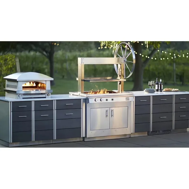 Full Outdoor Kitchen BBQ Island with Storage Cabinets for Patio Garden Barbecue Grill Station Furniture
