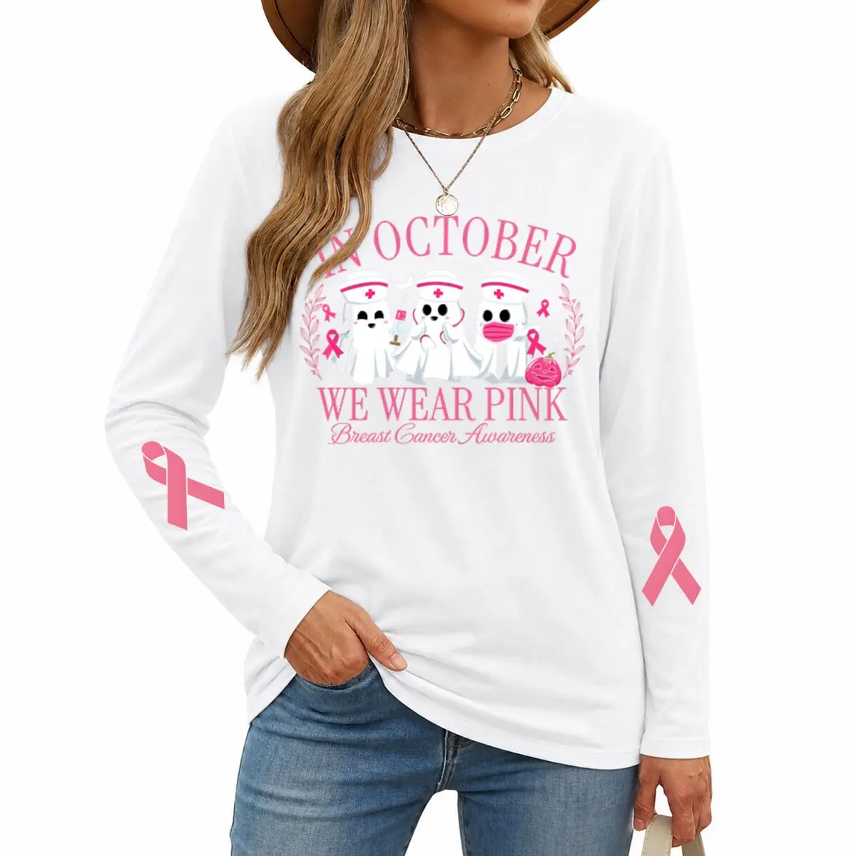 Breast Cancer Shirts For Women Nurse Ghost In October We Wear Pink Tshirts