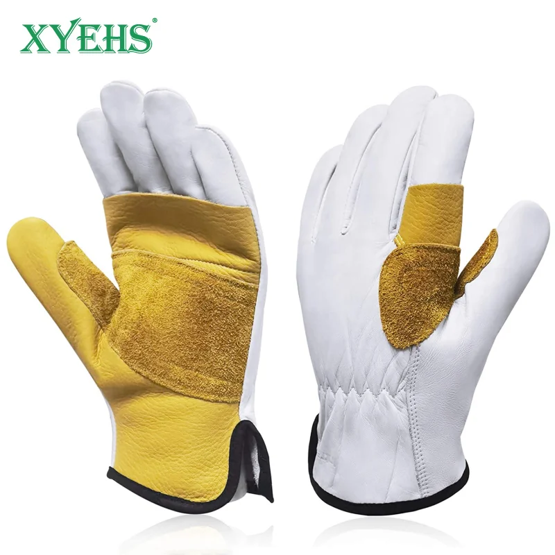 

XYEHS 1 Pair Durable Leather Climbing Safety Work Gloves Reinforced Palm Water-Resistant for Rappelling Rescue Outdoor Sports