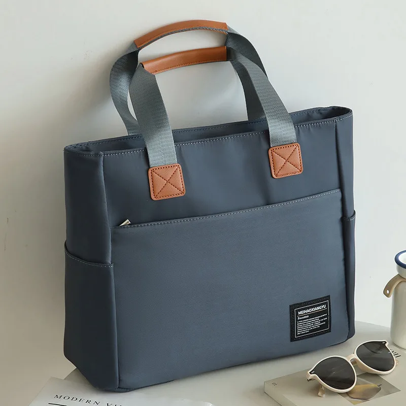 Men's Large Capacity Portable Briefcase Unisex Business A4 Document Hand Bag Oxford Laptop Bag for Commuting To and From Work