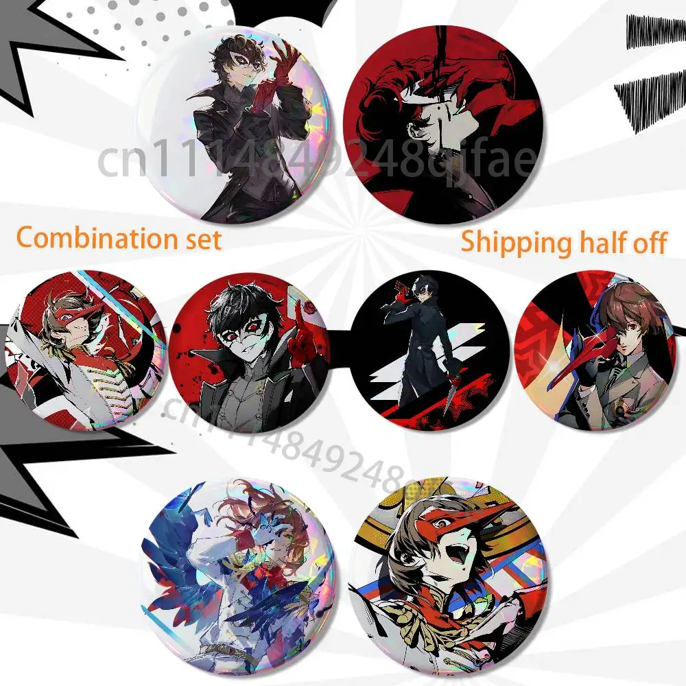 Royal Edition Goro Akechi Joker Persona HD Print Round Lapel Pins Pretty Derby 2 piece set Round Display Brooches Brooch Badges