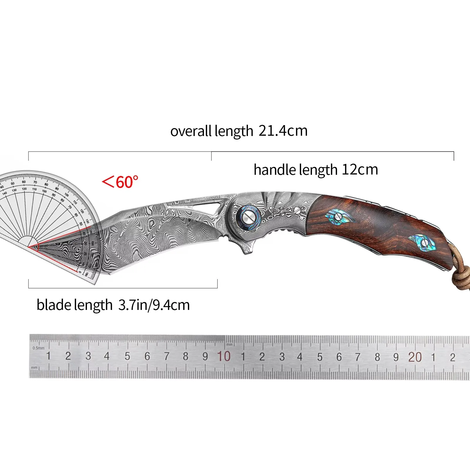 High quality VG 10 Damascus steel desert iron wood handle with leather cover Outdoor camping survival portable folding knife