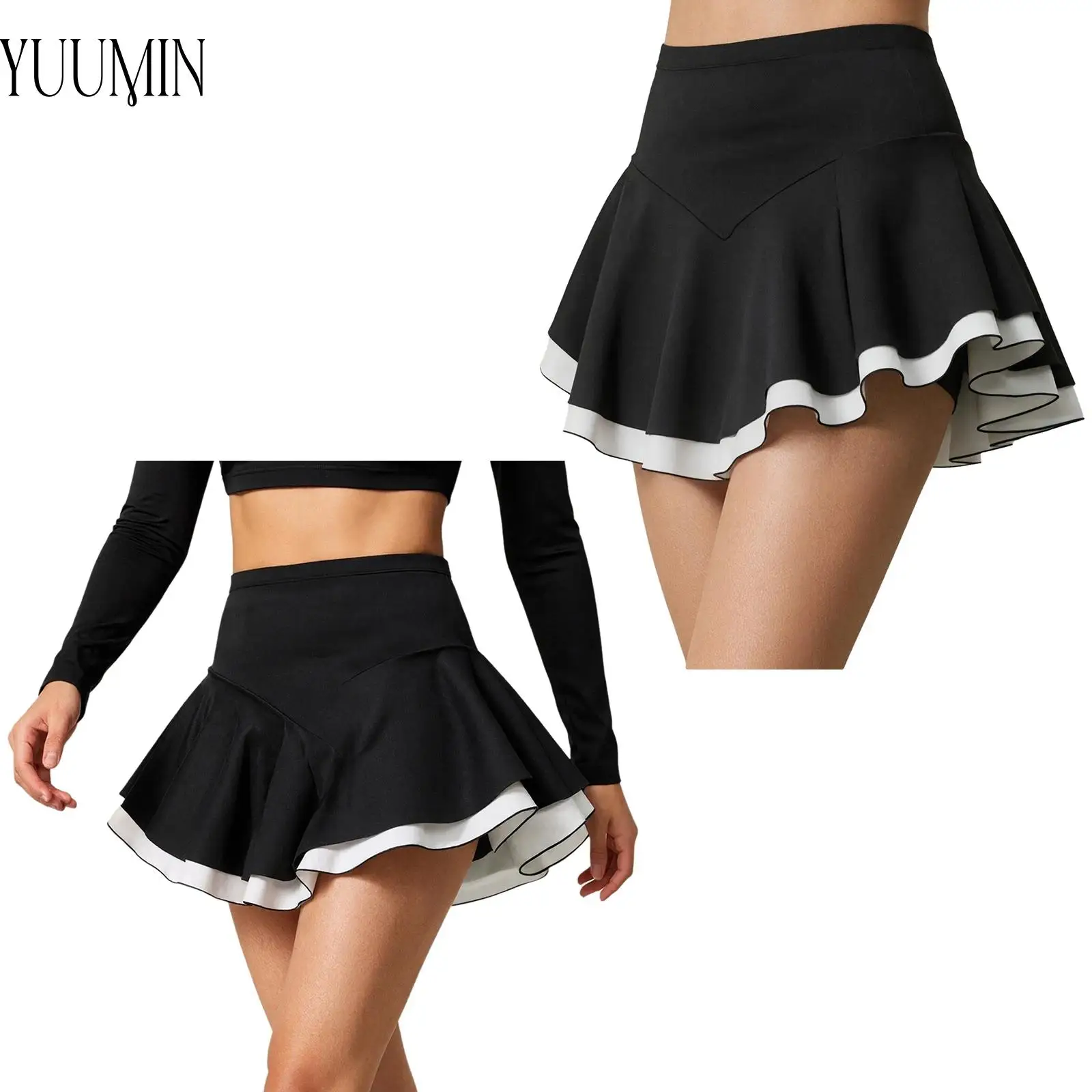 Women Stretchy Breathable High Waist Layered Athletic Skirt with Inner Shorts Quick Dry Lightweight for Tennis Golf Yoga Running