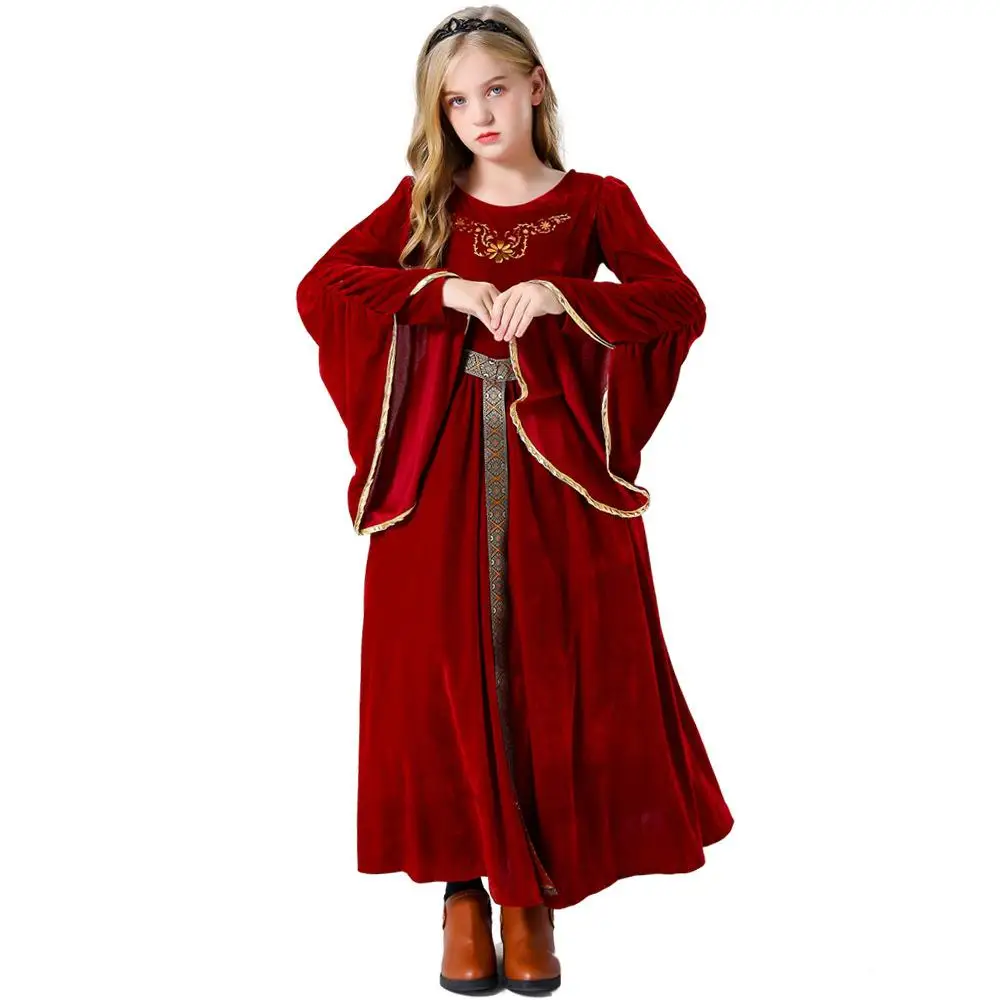 Children Halloween Vintage Dress Holiday Party Cosplay Costume Flared Sleeves Girls Long Dress Sweet Stage Performance Clothes