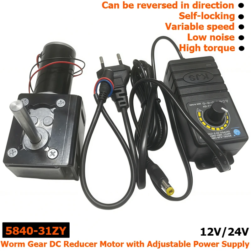 51MM shaft, 5840-31ZY DC reduction motor with turbine and worm gear, with power cord, bracket, adjustable power motor