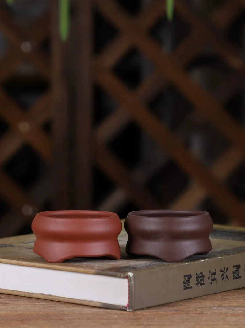 Ceramic Circle Small Round Bonsai Pot,Vase,Handmade Chinese Purple-sand,Nature Color,Classical Garden Home Table Decoration