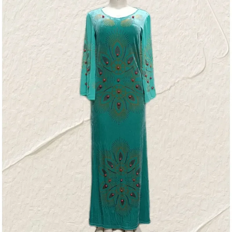 

Customized African Dresses For Women Velvet Design Dashiki Beading Abaya Bandage Maxi Bazin Vintage Robe Gowns Africa Sexy Lady