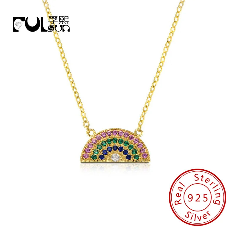 Fulsun 925 silver Gold plating Jewelry Rainbow color Cubic Zirconia Necklace for children women