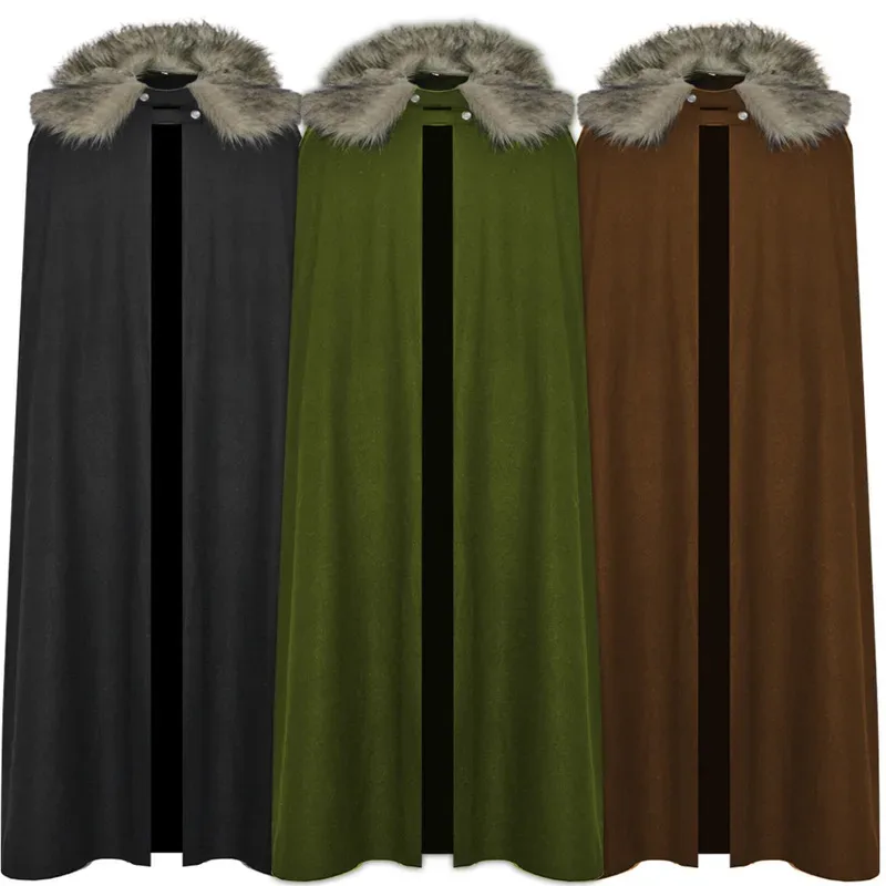 

Medieval Men's Fashion Celtic Viking Retro Cape Coat Vintage Ranger Gothic Style Fur Collar Cloak Man Women Halloween Costume