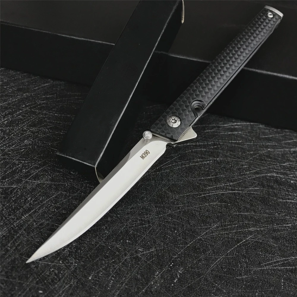 Tactical Lightweight Marked M390 Folding Knife Outdooor Hunting Camping Hiking Defense EDC Tool,3.14/ Blade Black Nylon Handle