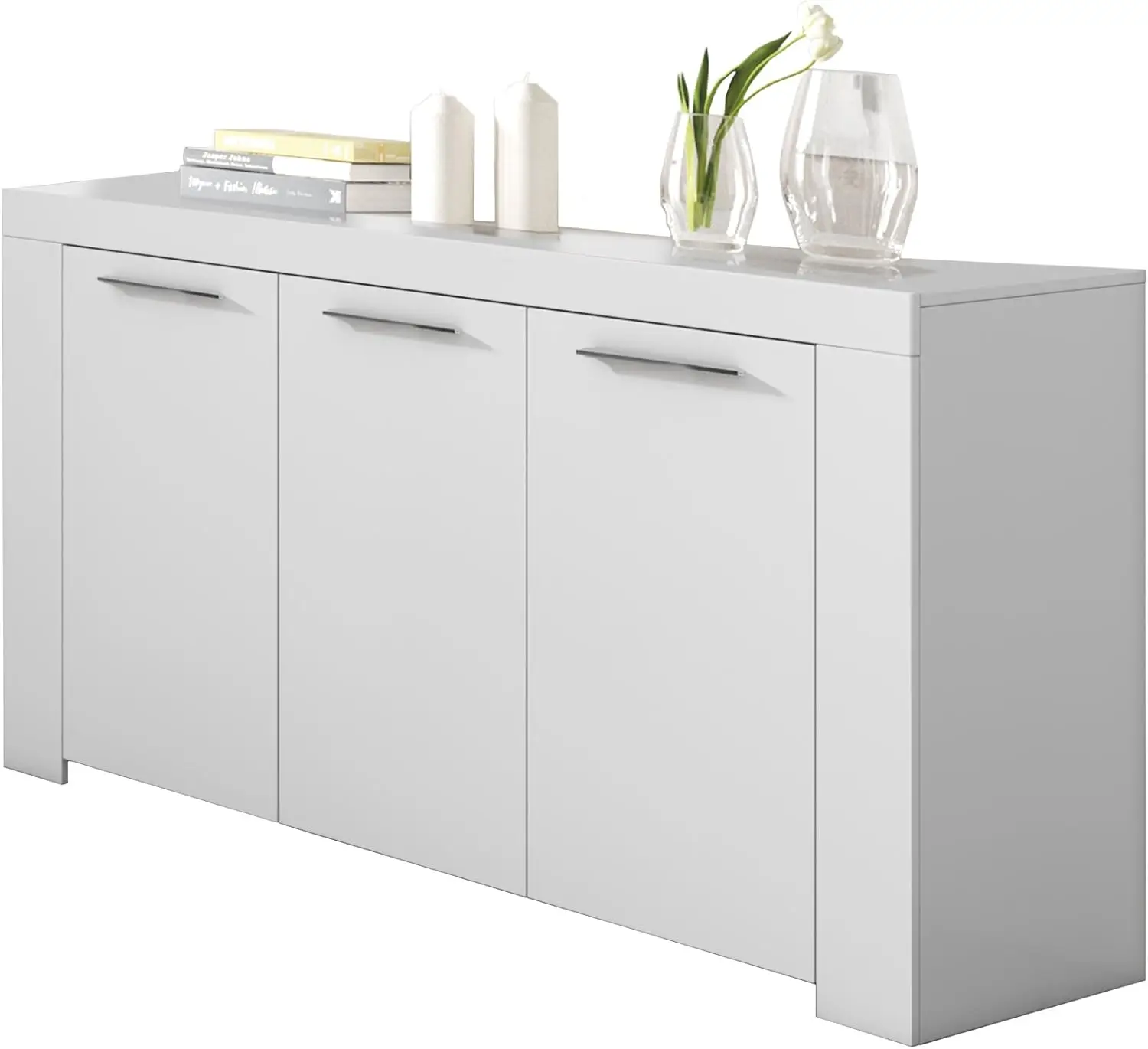 Aparador, Buffet Moderno, Armario Auxiliar Comedor, Modelo Ambit, Color Blanco Artik, Medidas: 144x 42x 80cm