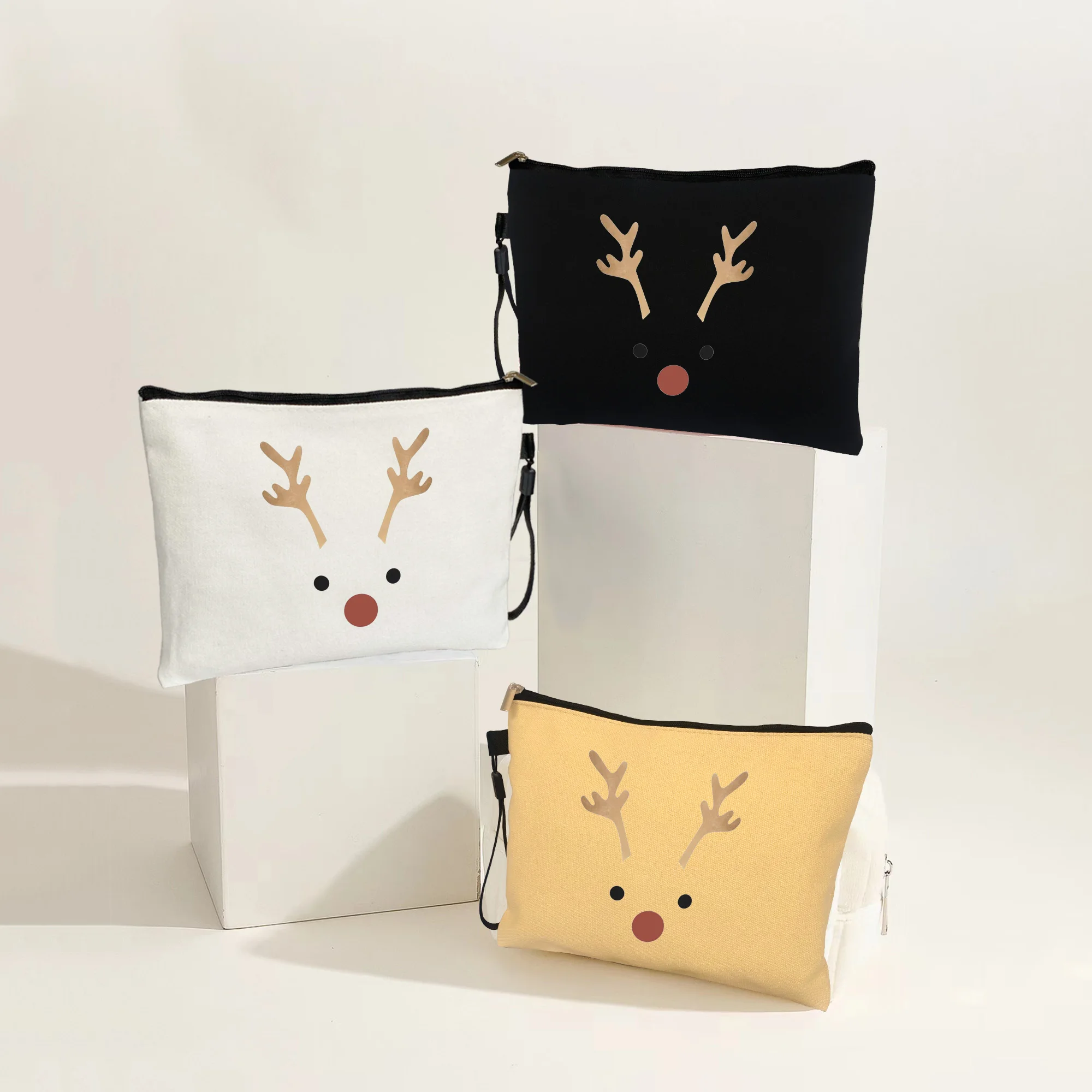 

New-Year Gifts for Her Christmas Tree/Elk/Santa Claus Women's Travel Cosmetic Pouchs Toilet Kits Pencil Case Square Candy Bags