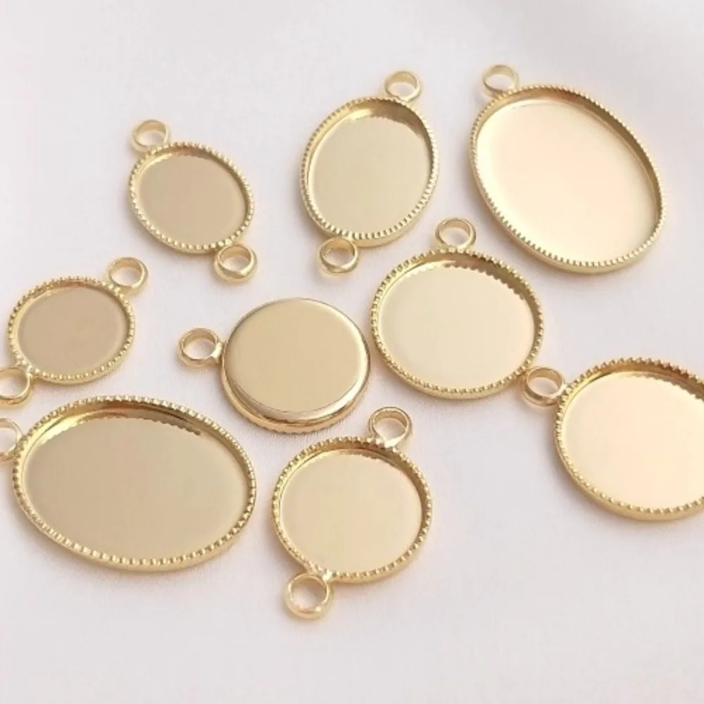 

1Pcs Copper Charms 14K Gold Color Round Ring Empty Holder Handmade DIY Tray Double Hanging Single Hanging Material Accessories