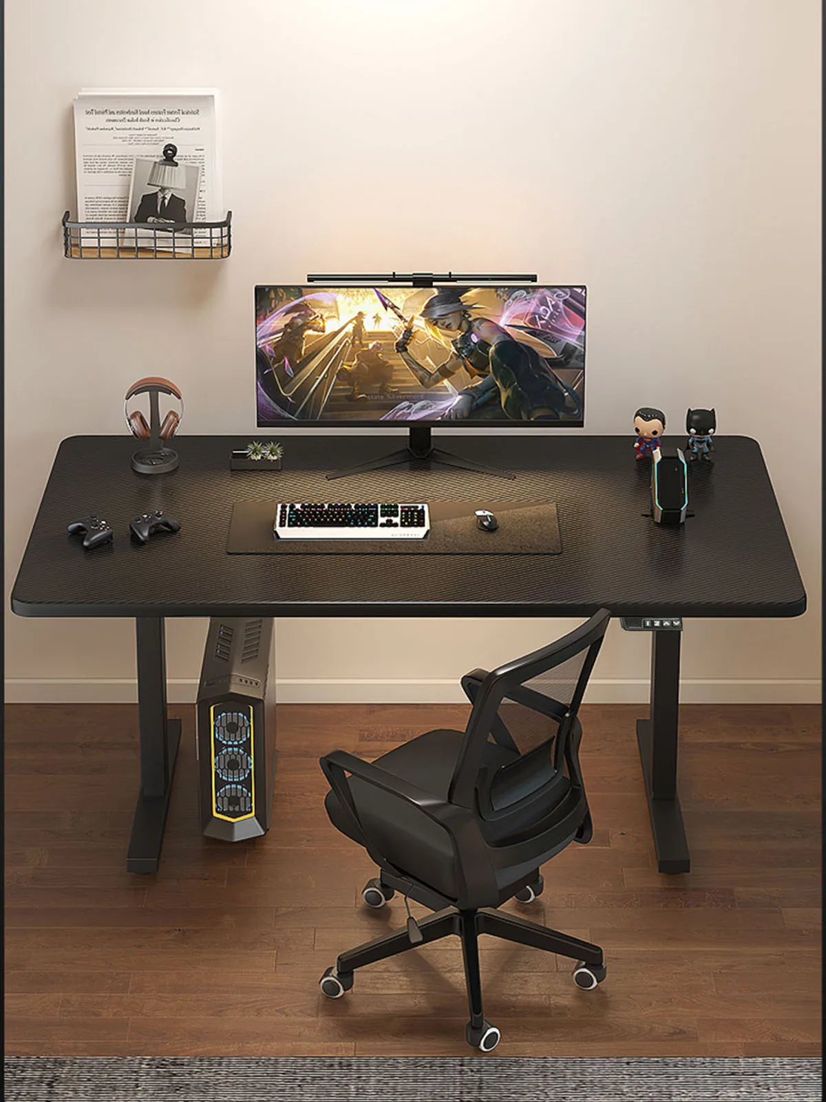 Electric Computer Table Vertical Desk Workstation Integrated Style Desktop Belt Lifting and Lowering Function Computer Desk  140x70cm