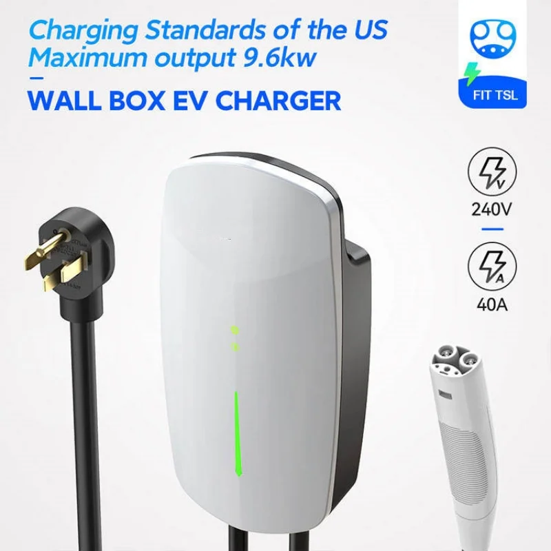 9.6 kw 40A EV Charger Wallbox Level 2 TSL NACS Wallmounted Wallbox AC 240v Charger Floor Mounted Charging Station for Tesla