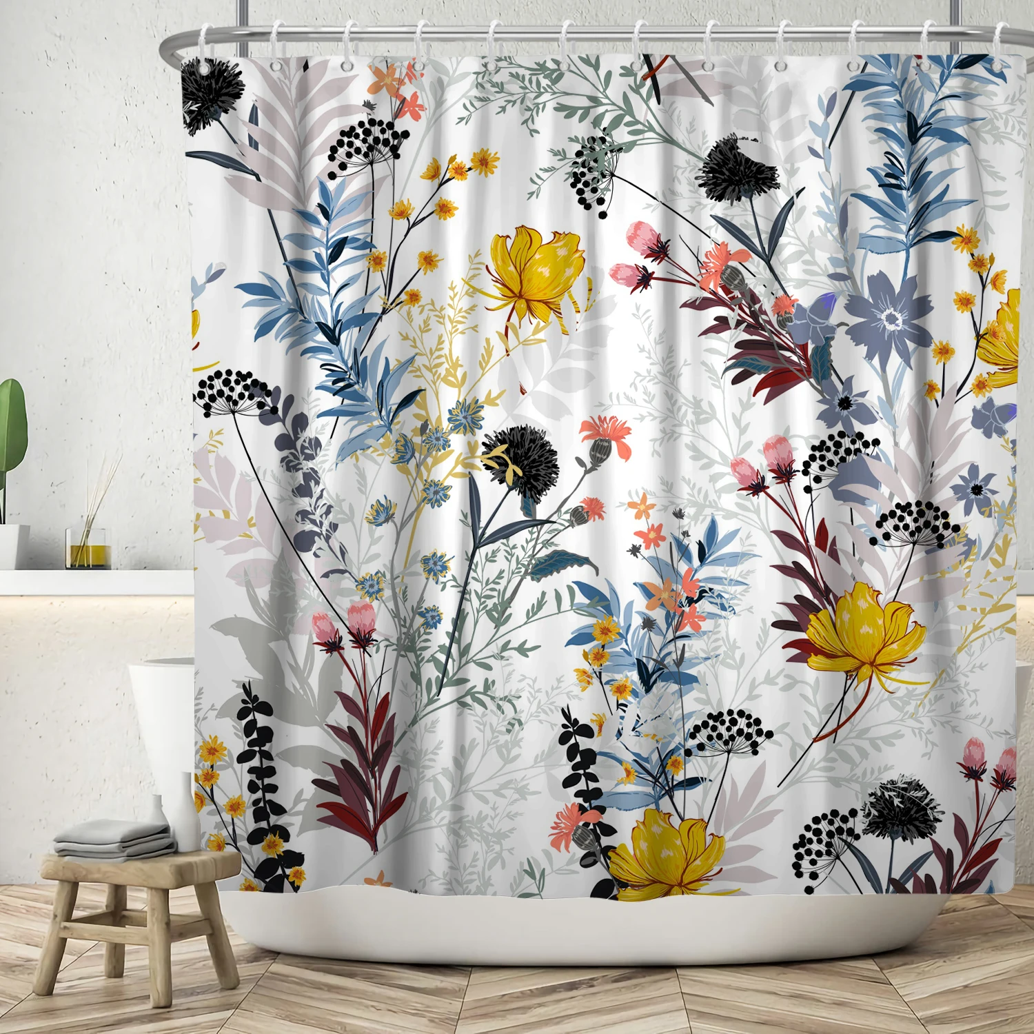 Bathroom Curtain with Fabric 180x180 Colorful Floral Spring Blossom Tree Boho Bathtub Waterproof Shower Curtains With Hooks