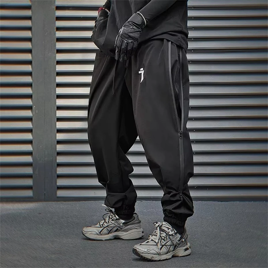 2025 Men's Joggers Harem Pants Trousers Fleece Summer Thin Cool Black Pants Zipper Design Elastic Waist Streetwear Hip Hop Pants