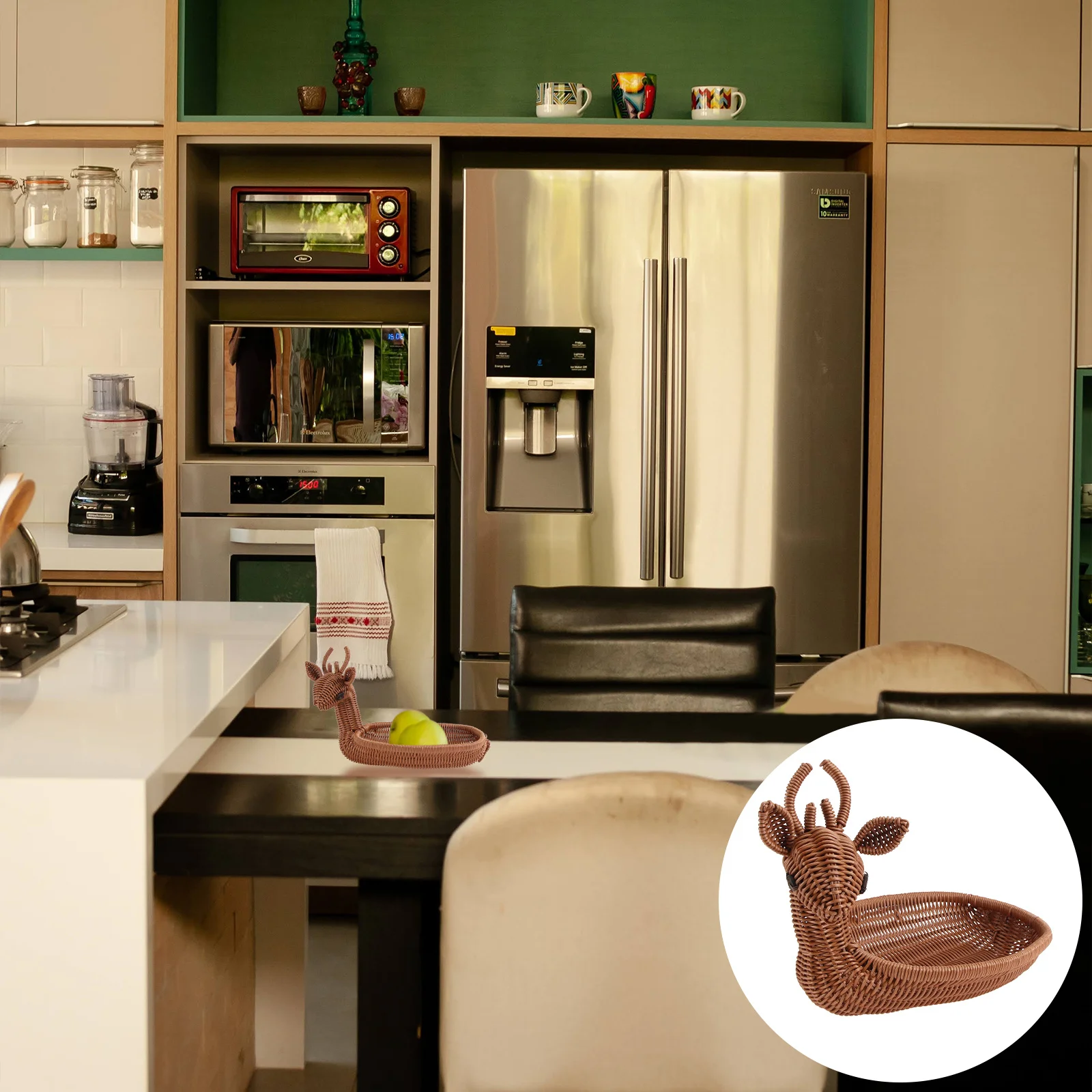 

1 pc Woven Deer Basket Light Brown Fruit Storage Holder For Kitchen Pantry Living Room Desktop Basket Practical Food Organizer