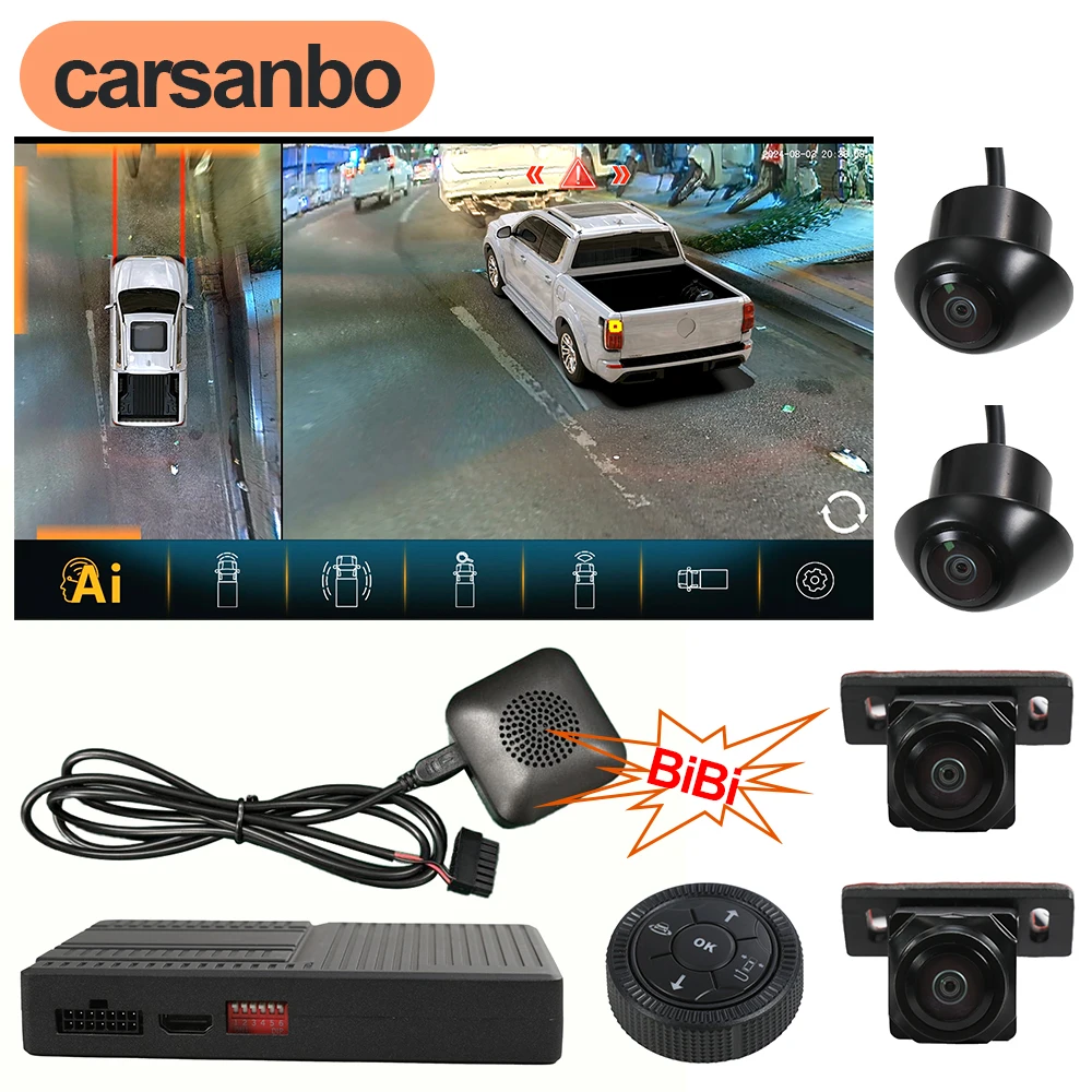 Carsanbo AI 360° 3D Bird View Car Camera 4CH 1080P Night Vision with Speaker DVR 360 Surround View System for Car SUV MPV Truck