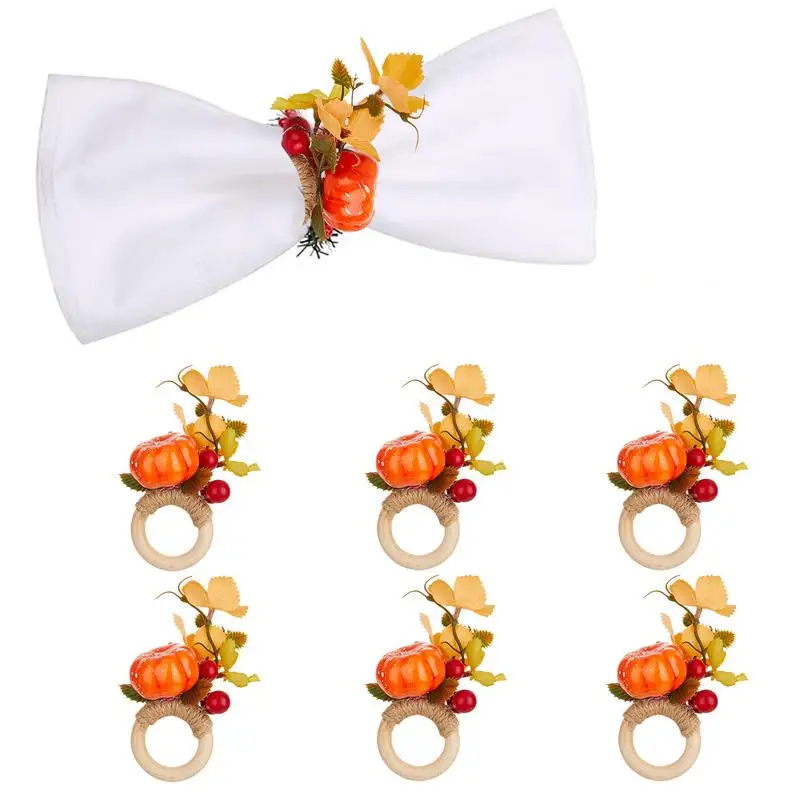 

Pumpkin Napkin Ring For Halloween Maple Halloween Napkin Holder 6Pieces Napkin Rings Harvest Artificial Table Decorations Fall