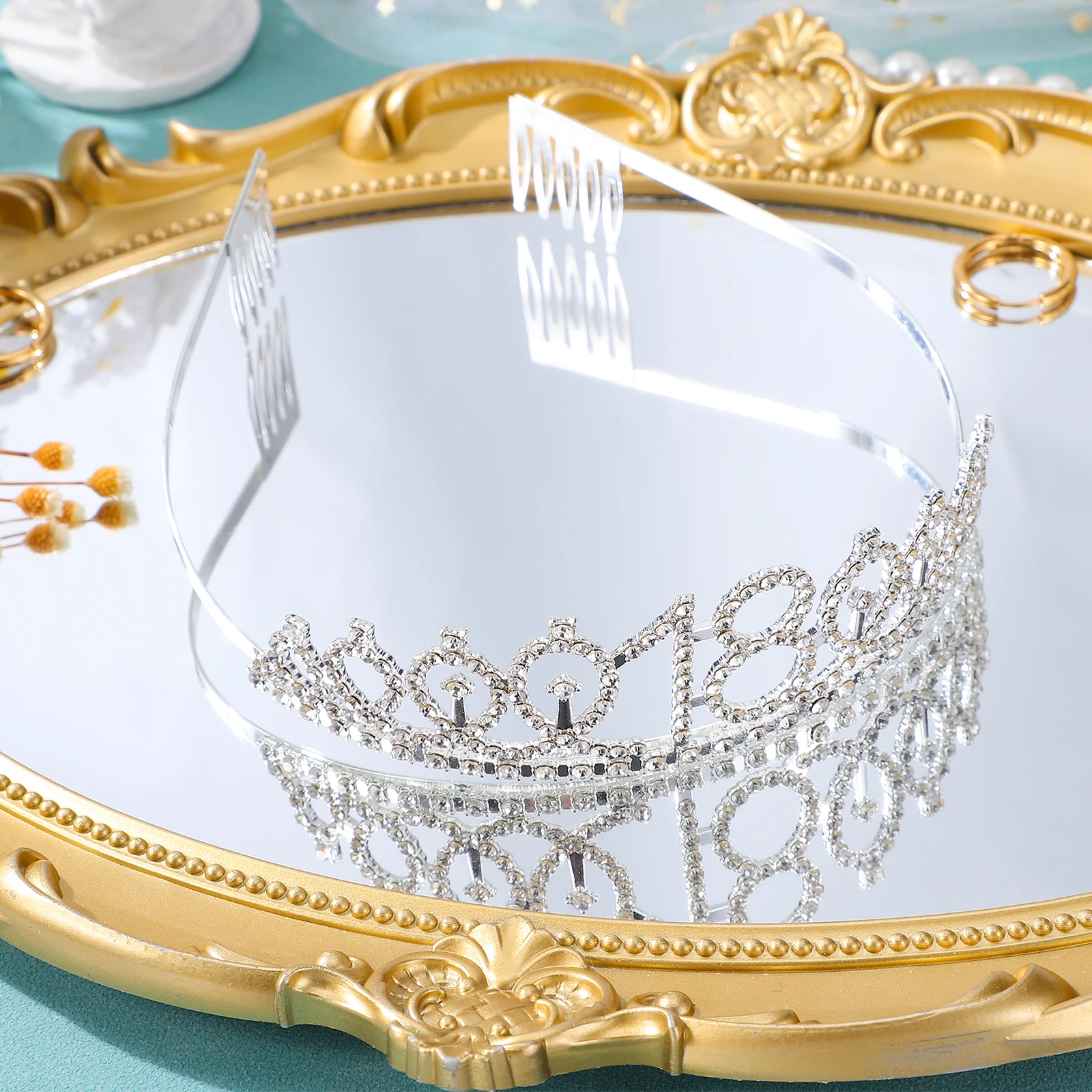 

1PC Rhinestone Crown with Alloy Insertion Hair Comb Decorative Crown Hair for 18th Birthday (Silver)