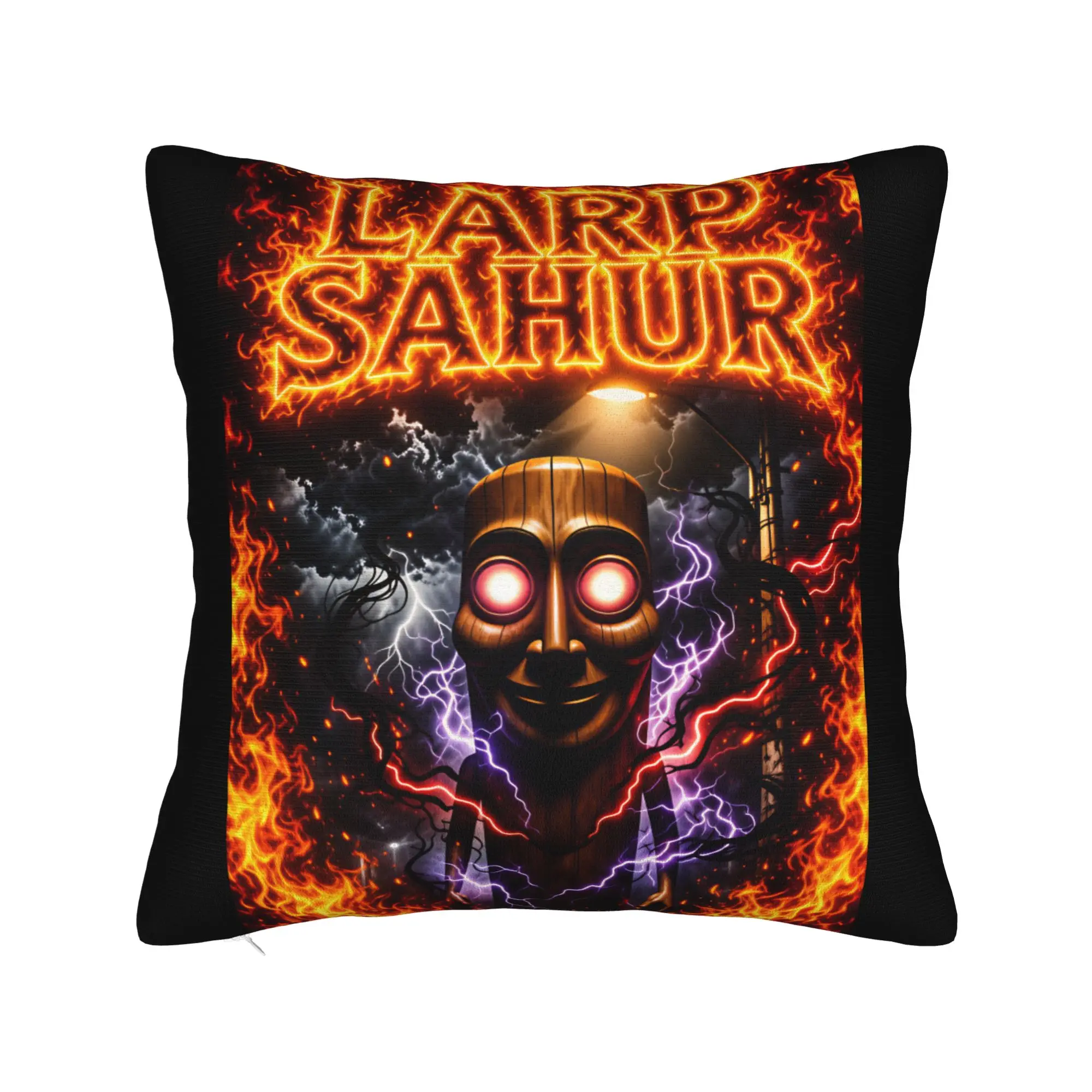 Tung Tung Sahur Fire Lightning Horror Meme Pillow Cover  Design Cushion Cover Retro Trendy Pillow Case For Sofa Home Decor