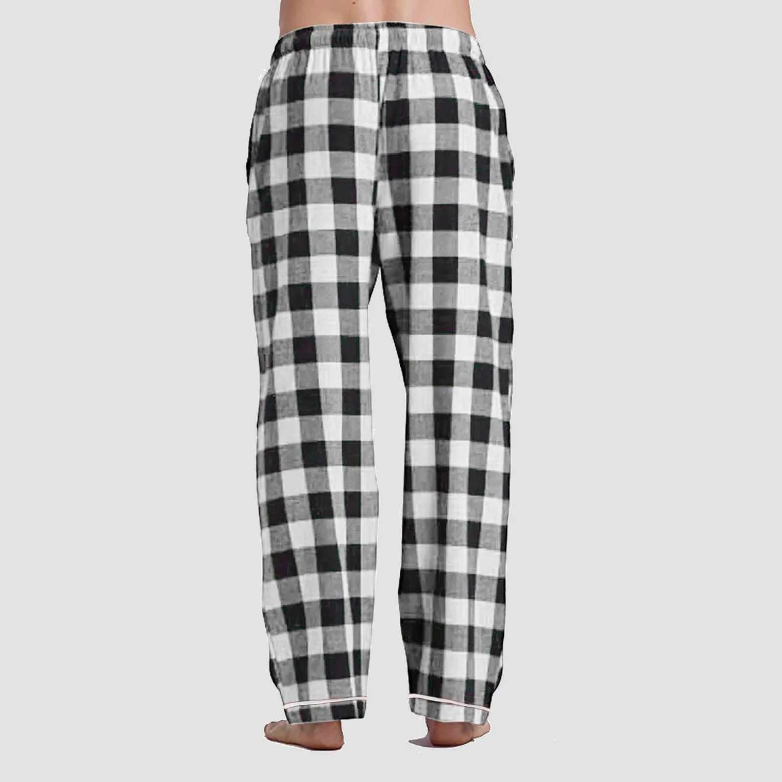 Mens Plaid Pajama Pants High Waist Lace Up Casual Loose Home Trousers Fashion Loungewear Comfortable Sleepwear Christmas Pants