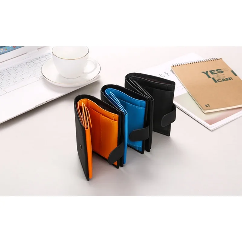 Europe and America Wind Color Matching Coin Purse Wallet Men Short RFID Anti-theft Brush Real Wallets billetera para hombres