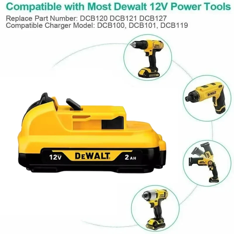 DEWALT battery 12V 2000mAh  lithium-ion battery, DCB120,  DCB124, DW089LG, DCD701F2 DCF8 DCD706 DCD700 power tool