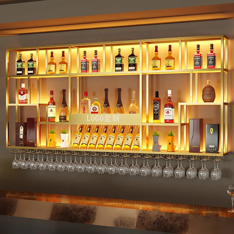 khusus. [Lampu Hias] Rak Bar Rak Anggur Terpasang Di Dinding Lemari Anggur Restoran Rak Anggur Merah Gaya Industri