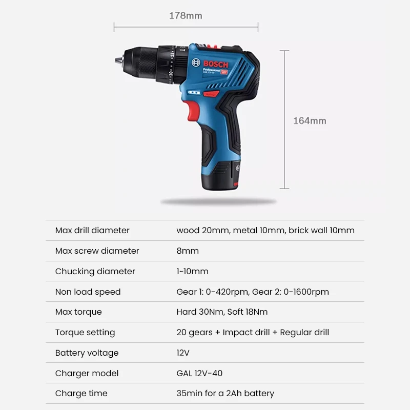 Bosch GSB 12V-30 Impact Drill Professional Cordless Electric Drill Multi-Function Electric Screwdriver Power Tool Only Machine