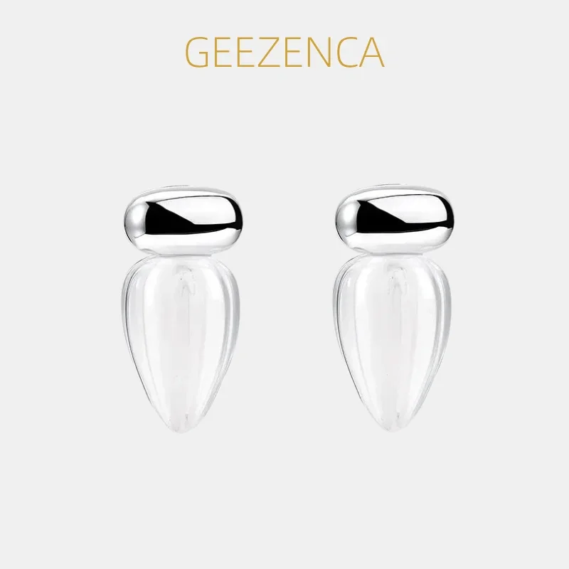 GEEZENCA White Crystal Teardrop Ball 925 Sterling Silver Stud Earrings Women Dainty Simple Lightweight Stackable Earring Gift