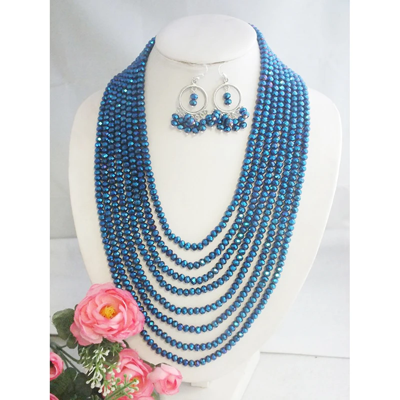 

New Exquisite Design Necklace For Women Nigerian Wedding Crystal Beads Jewelry Set