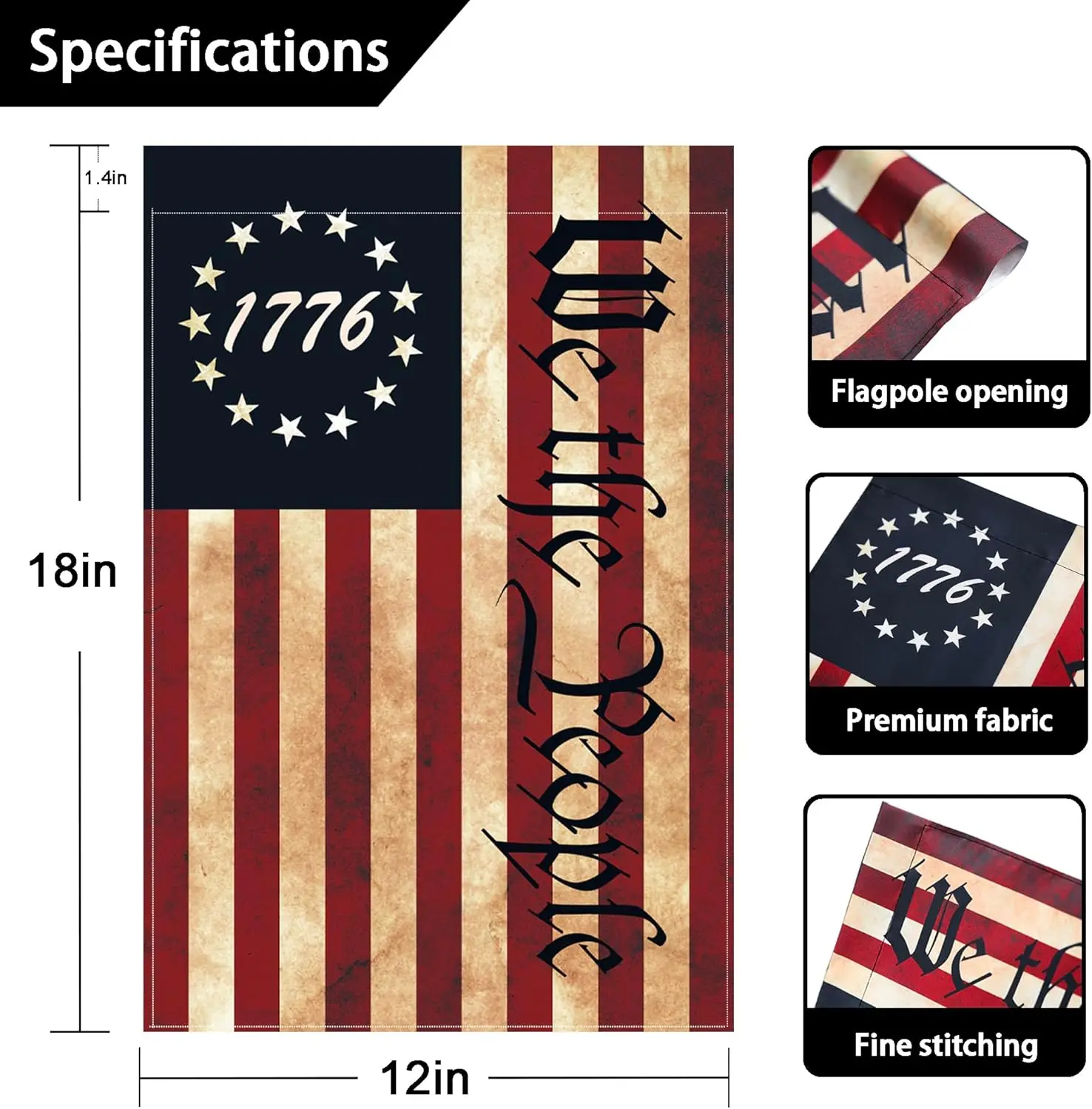 We The People 1776 Flag Double Sided 12x18in Outdoor Vintage American Betsy Ross 13 Star Flags for Yard Lawn Home Garden Decor U