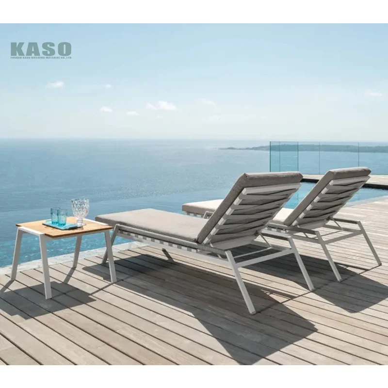 Beach Chair Bed Luxury Chaise Teak Wood Rope Modern Aluminum Sun Lounger Patio Garden Waterproof Rattan Outdoor Lounge Chair