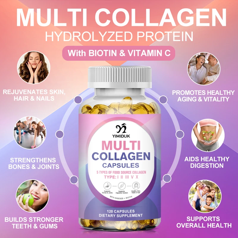 Multi Collagen Capsules Vitamin C Whitening Skin Care Anti-aging Biotin Type I II III VX Hydrolyzed Collagen Supplemen