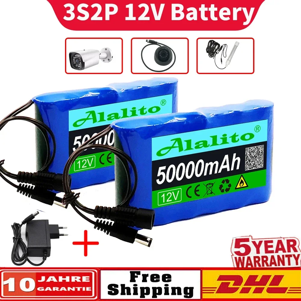 

18650 3S2P 12V 50000mah Original Li-Ion Battery DC 12.6V 50Ah Rechargeable CCTV, Camera Monitor Replacement Battery+charger