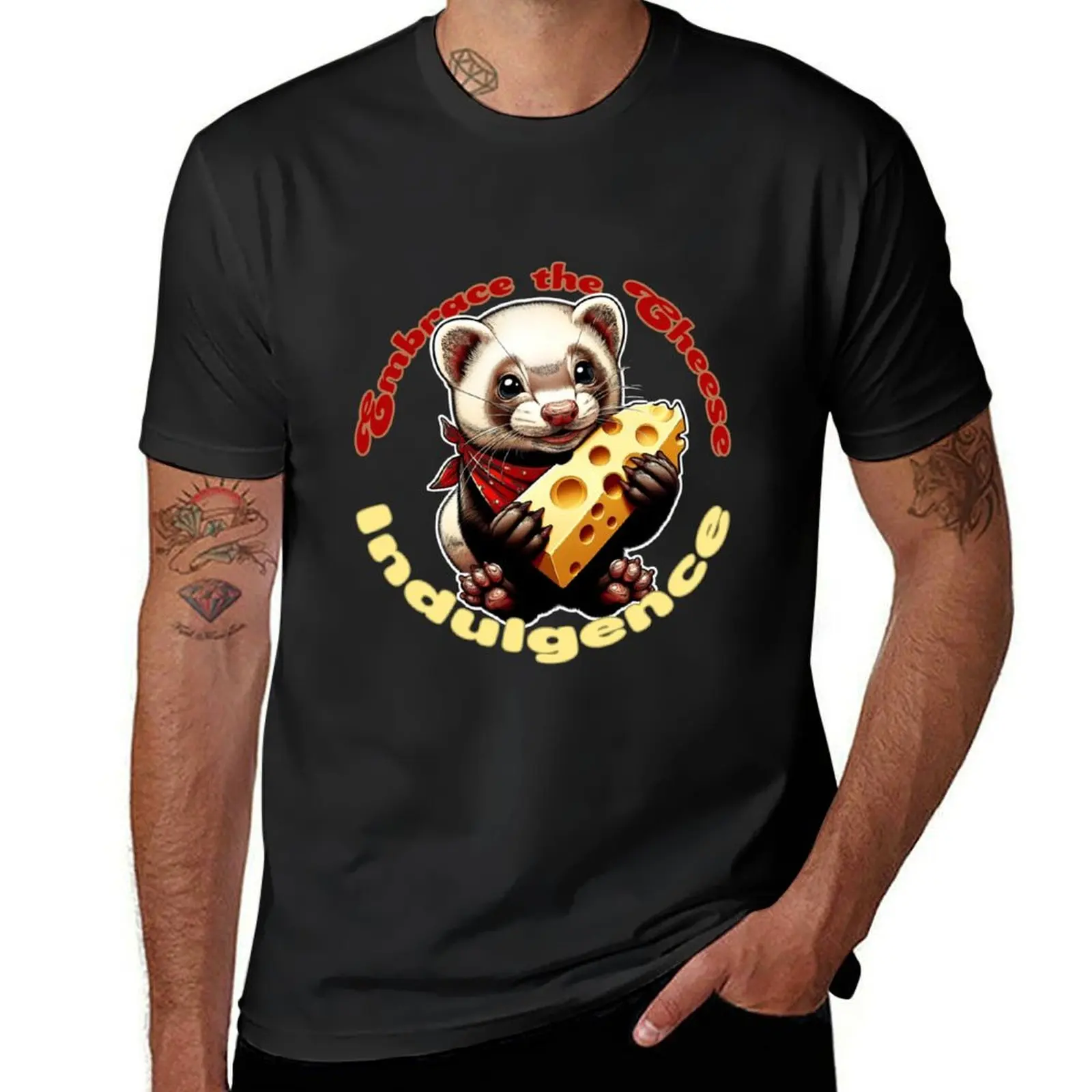 Embrace the Cheese Indulgence: Cute Ferret Red, Yellow, and Brown Delight T-Shirt oversizeds mens graphic t-shirts funny