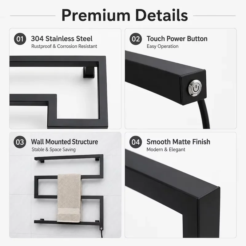 Smart Electric Towel Warmer Wall Mounted Bathroom Heating Rack Modern Intelligent Dryer for Home Bath Accessories Storage