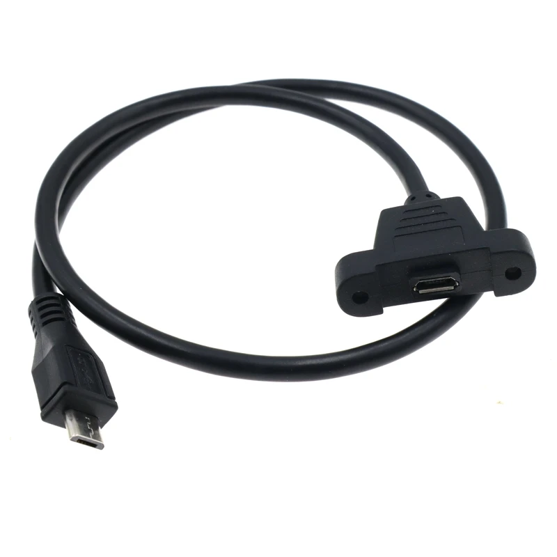 Cable de datos de extensión Micro USB macho a hembra, montaje en Panel de 90 grados con tornillos para fijar el Cable de extensión, 30cm, 50cm
