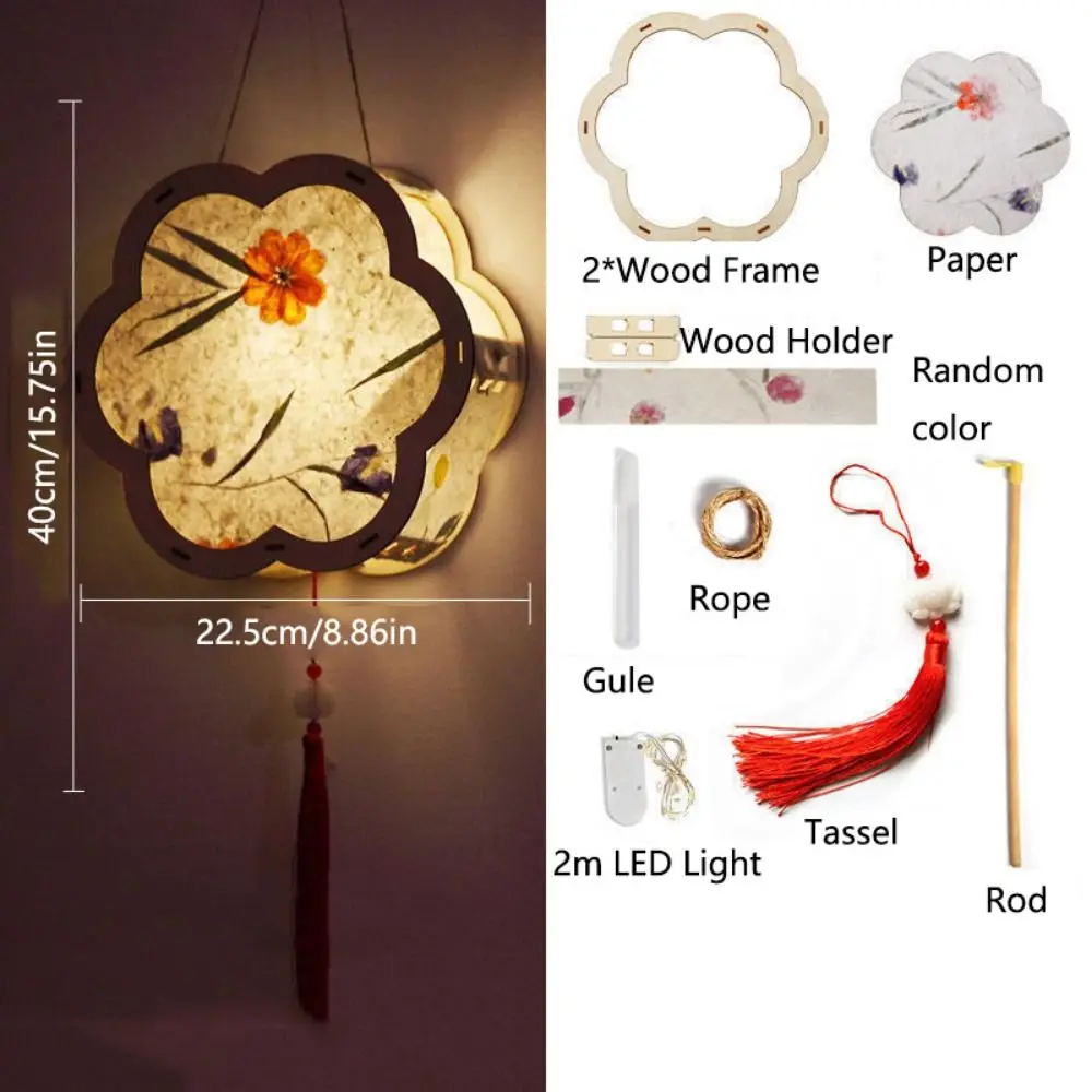 Portable Wooden Mid-Autumn Festival Lantern LED Light Creative DIY Flower Lamp Drawing Glowing Handmade Hanging Lamp Mid-autumn
