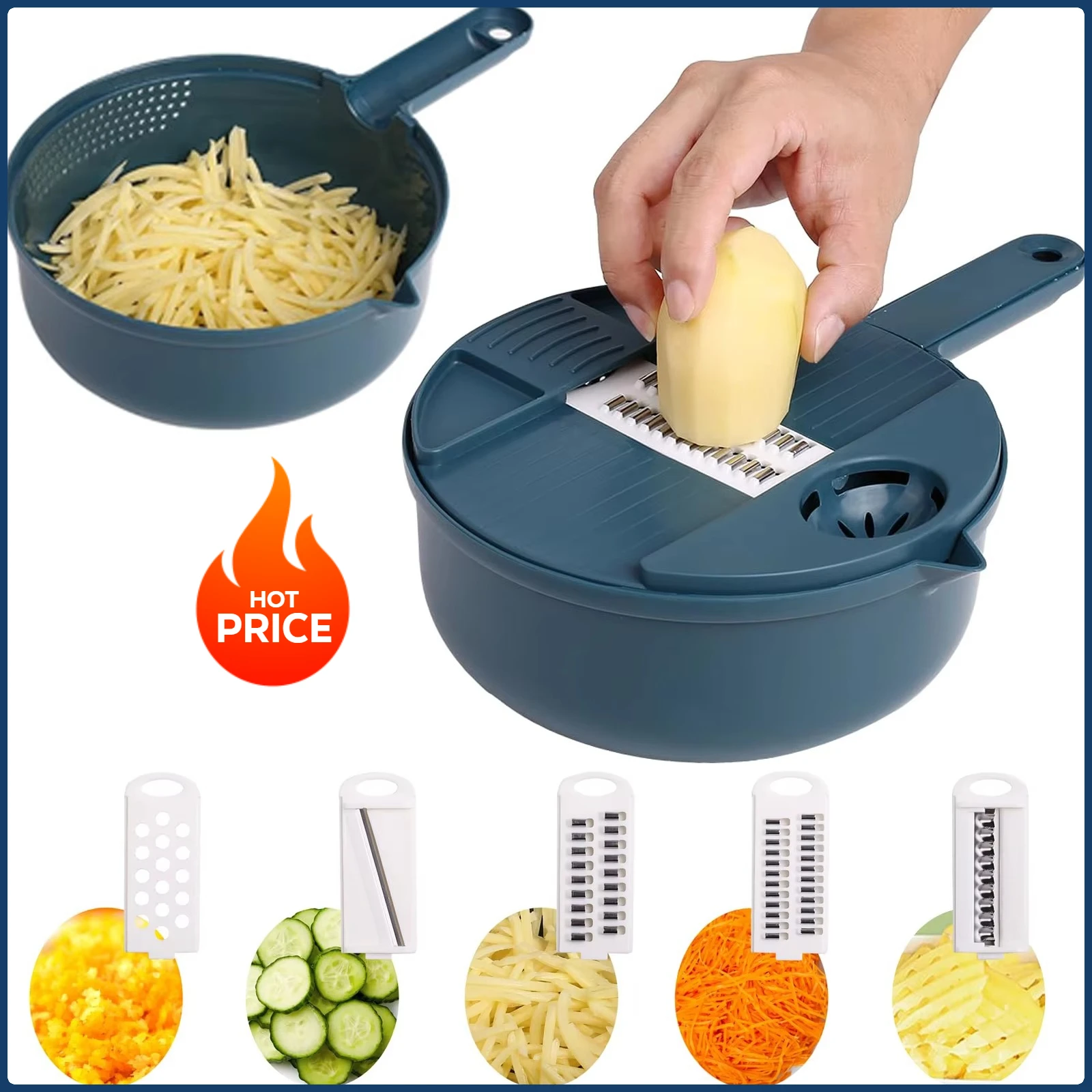 9-In-1 Multifunctional Vegetable Chopper Manual Slicer Shredder Cutter for Potato Carrot Radish Onion Kitchen Food Chopping Tool