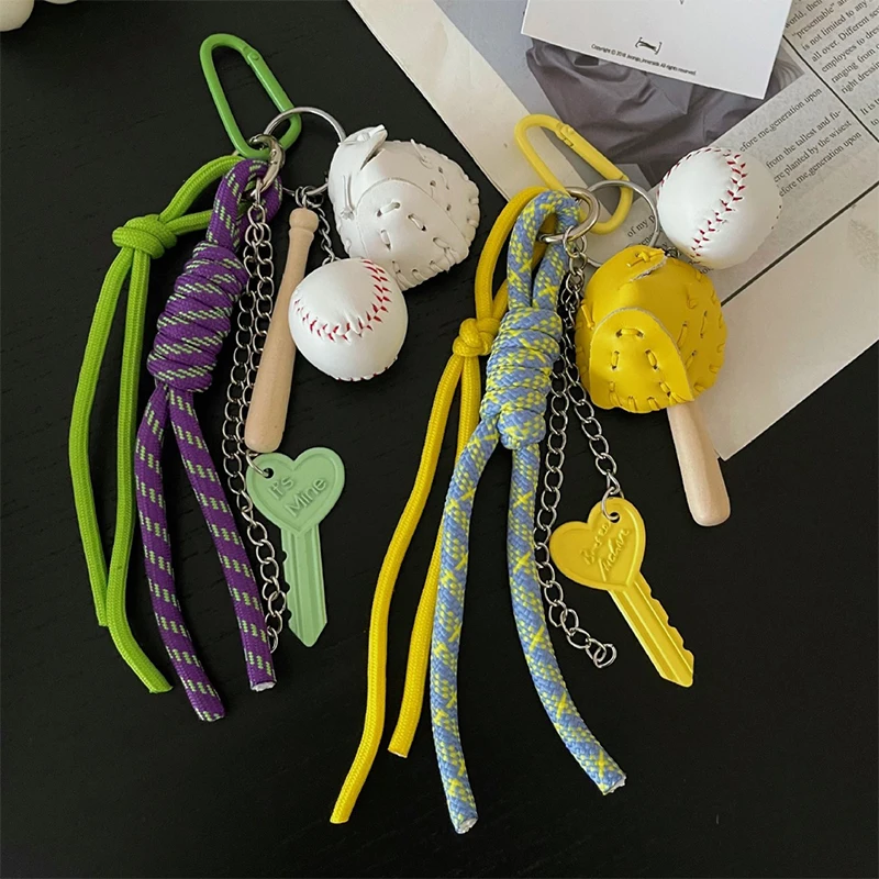 Personalized And Creative Baseball Keychain Simple Car Keychain Handmade Rope Bag Pendant Keyring Hanging Accessory Gift