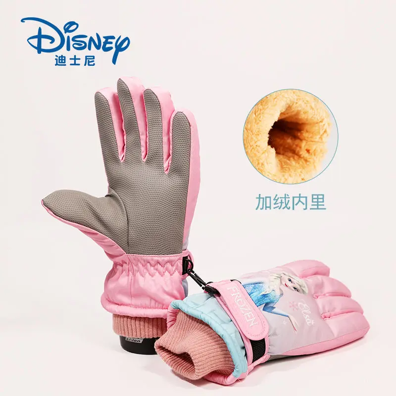 قفازات ديزني إلسا اللطيفة كاواي الشتوية الإبداعية المخملية السميكة الدافئة للأطفال، قفازات شخصية مقاومة للماء والرياح