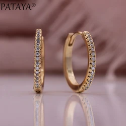 PATAYA New Round Earrings Women Fashion Fine Wedding Jewelry 585 Rose Gold Color Micro Wax Inlay Natural Zircon Dangle Earrings