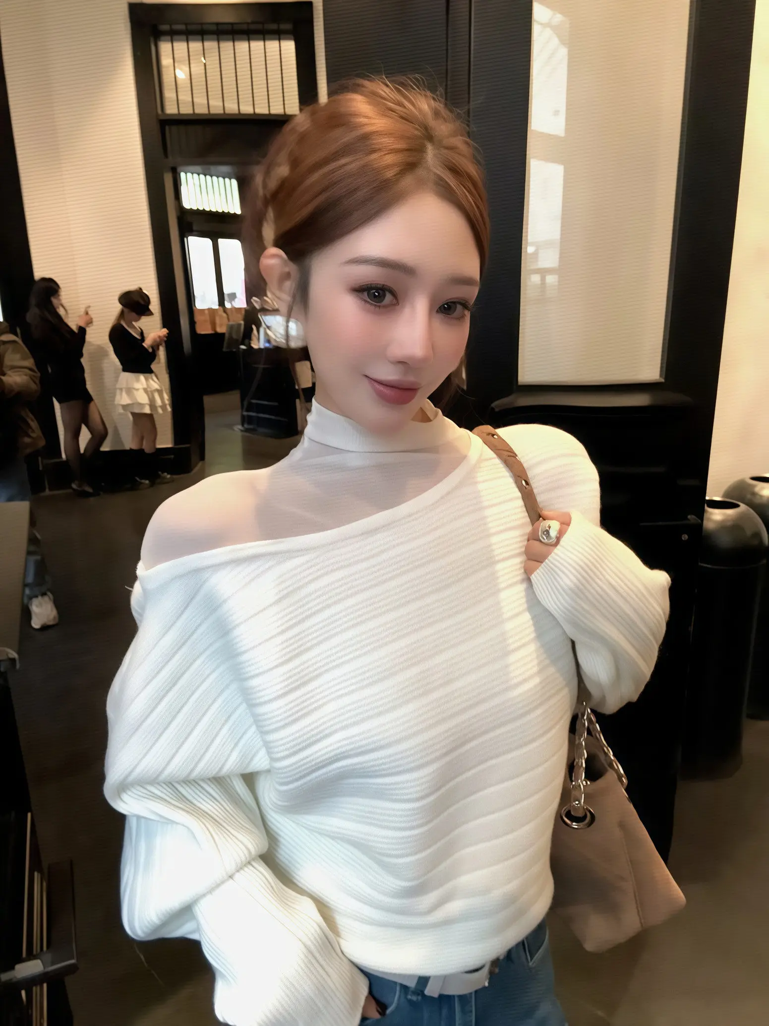 

Свободный женский вязаный свитер с длинным рукавом, на одно плечо, в полоску, для ношения под одеждой, весенняя новинка, повседневный облегающий топ