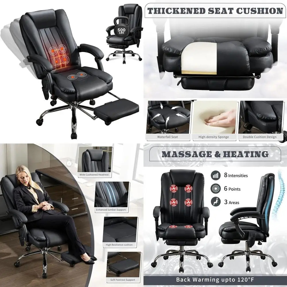 

Эргономичное офисное кресло с подогревом и вибрационным массажем, с подставкой для ног, высокой спинкой и функцией раскладывания, для дома, подходит для крупных и высоких людей, выдерживает до 227 кг.