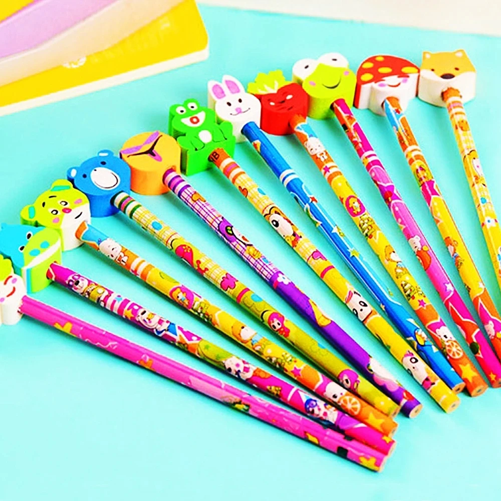 20Pcs 19CM Cute Cartoon with Eraser Pencil Kids Birthday Party Start of School Boy Girl Gift Kindergarten School Prize Gift Pack