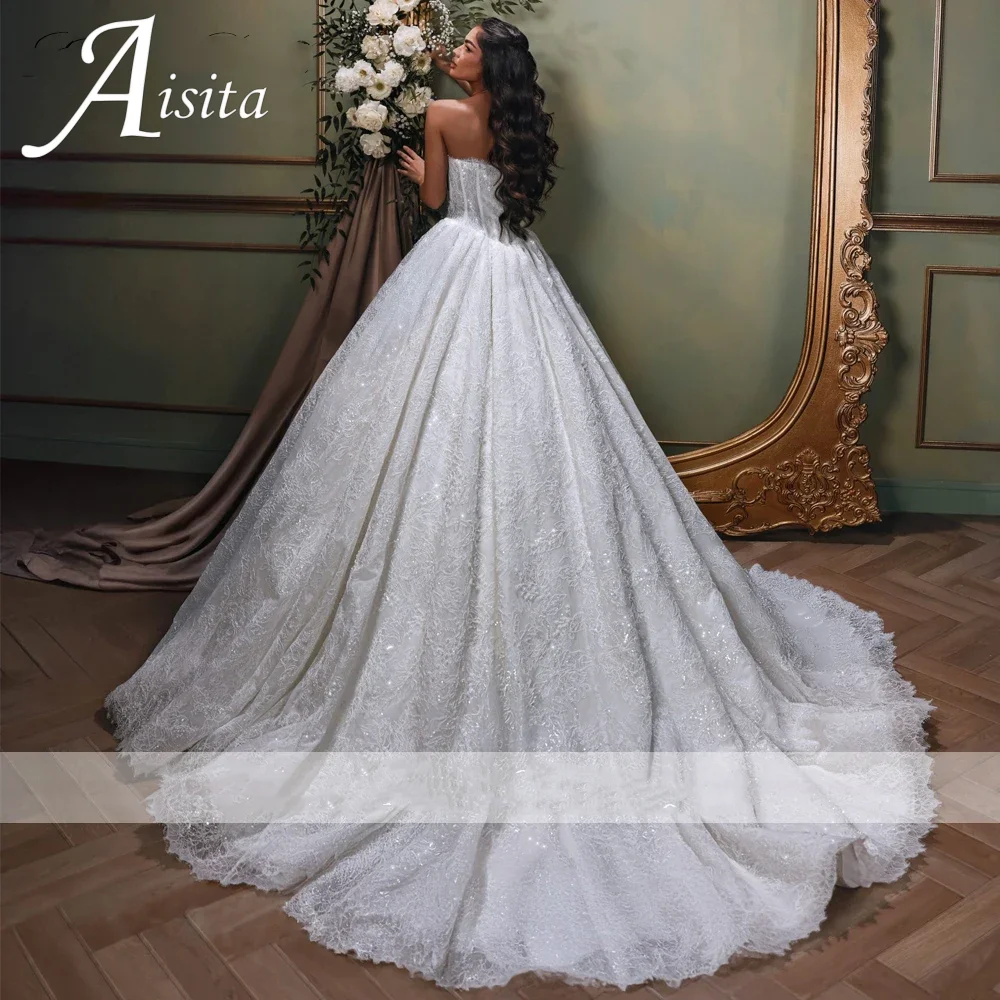 Customized Sweetheart Strapless Ball Gown Long Sleeves Lace Wedding Dresses Beaded Bridal Gowns with Removable Lace Jacket