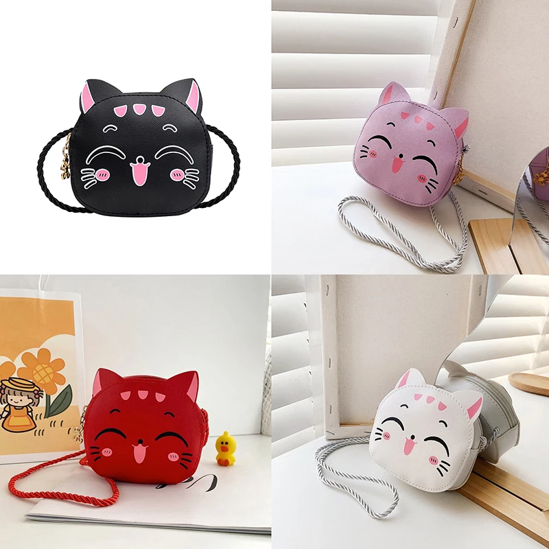 Creative Boy Girl Miniซิปไหล่Crossbodyกระเป๋าแฟชั่นLittle Catเหรียญและกระเป๋าถือเด็กน่ารักMessengerกระเป๋า